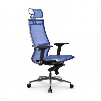 Кресло Samurai S-3.051 MPES сетка/кожа, синий - оптово-розничная продажа в Москве